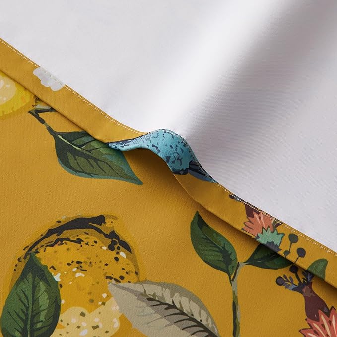 Topfinel Kitchen Curtains 45 Inch Length Mustard Yellow Vintage Blackout Curtains for Cafe Kitchen, Short Grommet Luxury Whimsical Floral Hummingbird Patterned 45 Inches Long for Living Room Bedroom