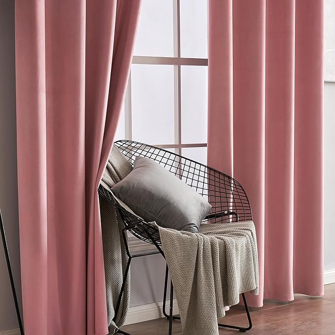 MIULEE Blush Pink Curtains Thermal Insulated Polyester Soundproof Room Darkening Velvet Blackout Curtains/Grommet Window Drapes for Home Theatre/Girls Room/Wedding Decor 52 x 90 Inches Set of 2