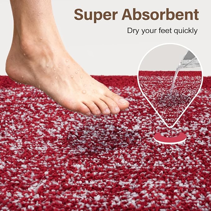 Bathroom Rugs 24x17 Non Slip Washable, Red Bath Mat for Bathroom Floor Tub, Soft Absorbent Quick Dry Mats for Shower, Bathtub,Home Decor