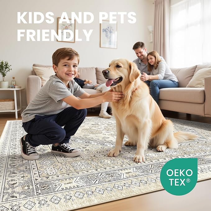 zesthome 12x15 Area Rugs, Large Washable Rug, Ultra-Thin Stain Resistant Rugs for Living Room, Bedroom, Non-Slip Backing Home Decor Area Rug (Beige,12'x15')
