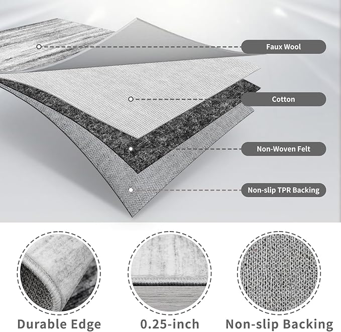 3x20 Washable Hallway Runner Rug: Extra Long Runners for Entryway Living Room Dining Room - Stain and Water Resistant Rugs with Non-Slip Backing - Soft Low-Pile Carpet 20ft Grey