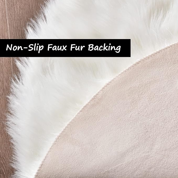 Goolela White Sheepskin Area Rug 5x8 Fluffy Faux Fur Fuzzy Furry Carpet for Bedroom Living Room Shaggy Plush Washable Rectangle