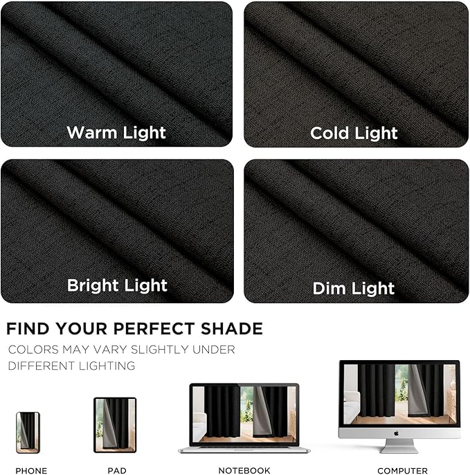 Joydeco Blackout Curtains for Bedroom - 100% Light Blocking 2 Panels Set Black Drapes 42" W x 96" L, Thermal Insulated Room Darkening Curtains, Linen Textured for Living Room, Rod Pocket & Back Tabs