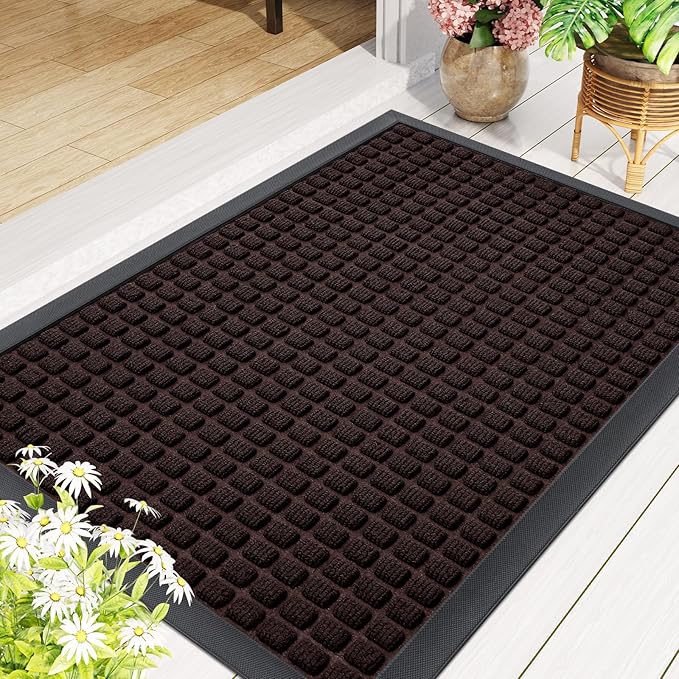 Smiry Front Door Mat Outside Entrance, Heavy Duty Natural Rubber Doormat, Non Slip, Trap Dirt and Moisture, Easy Clean, Low Profile Welcome Floor Mats for Indoor Outdoor Entry, 59x34 Inch, Brown