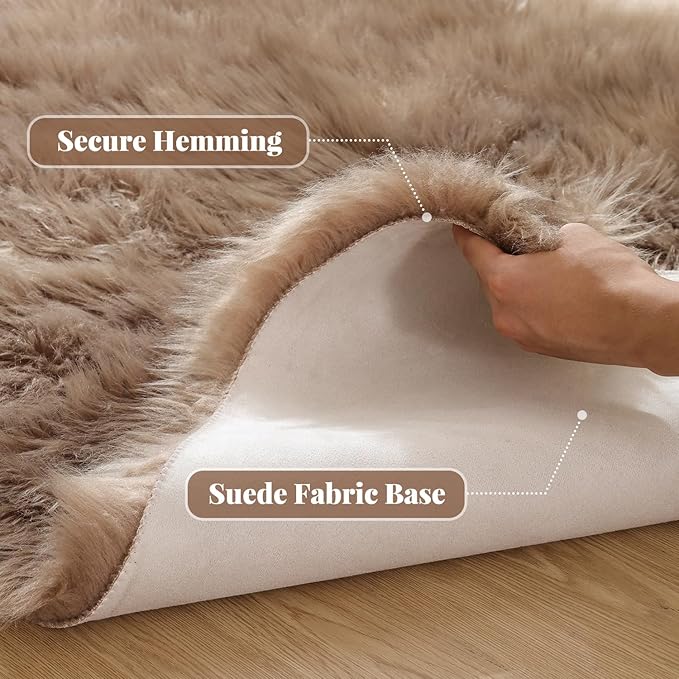 ORINOVA Beige 5x7 Area Rug Washable Shaggy Faux Sheepskin Fluffy Fur Rug for Bedroom Living Room Nursery Rug Teen Room Home Décor