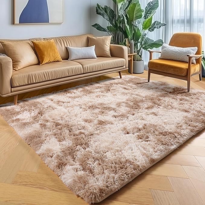 ONASAR Area Rugs for Bedroom Living Room, Fluffy Tie-Dye Beige 4x6 Indoor Bedside Floor Throw Rug, Soft Plush Shaggy Carpet for Nursery Kids Girls Boys Teen Dorm Home Office Decor Aesthetic