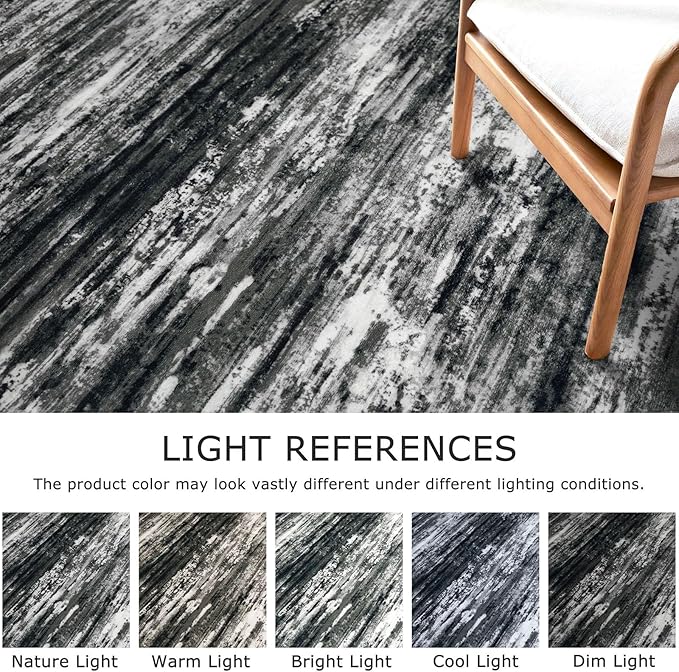 KOZYFLY Modern Abstract Runners for Hallways 2x12 Washable Rug Runner Non-Slip Soft Striped Kitchen Runner Rug, Black Grey Print Carpet Runner for Entryway Bathroom Laundry Room Foyer