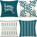 YCOLL Pillow Covers 16x16 Set of 4, Modern Sofa Throw Pillow Cover, Decorative Outdoor Linen Fabric Pillow Case for Couch Bed Car,Teal