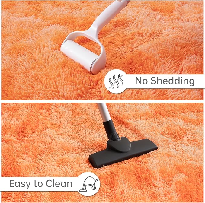 Goideal Fluffy Rug for Bedroom Living Room, 7x10 Orange Area Rugs, Faux Fur Shag Modern Carpet Ultra Soft Girls Boys Room Home Decor, Tie-Dyed