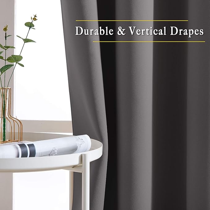 NICETOWN Gray Blackout Curtains for Bedroom 84 inches Long - Thermal Drapes Grommet Room Darkening Light Blocking Curtains Window Treatments for Living Room (2 Panels, W52 x L84, Grey)