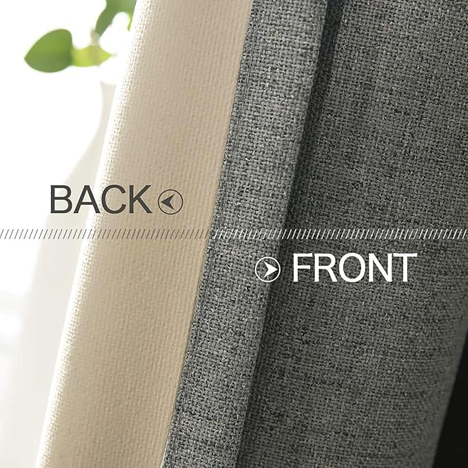 MIULEE Linen Texture Curtains for Bedroom Solid 100% Blackout Thermal Insulated Dark Grey Curtains Grommet Room Darkening Curtains/Draperies Luxury Decor for Living Room Nursery 52x84 Inch (2 Panels)