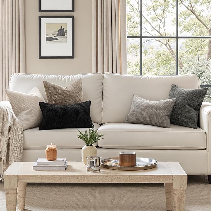 MIULEE Pack of 2 Couch Throw Pillow Covers 22x22 Inch Neutral Beige Modern Boho Accent Decorative Pillow Covers Soft Chenille Farmhouse Cushion Covers for Home Decor Bed Sofa Living Room