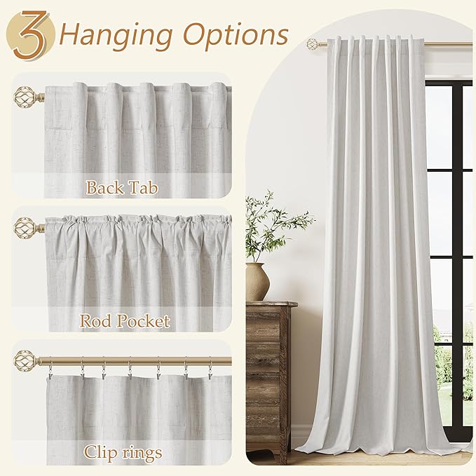 Guken Natural 100% Blackout Curtains 102 Inch Length 2 Panels Set for Living Room Bedroom Back Tab Winter Thermal Insulated Black Out High End Drapes Room Darkening Window Curtain 102 Inches Long