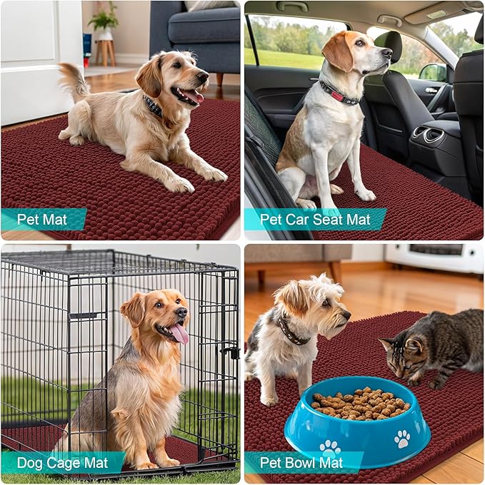 OLANLY Dog Door Mat for Muddy Paws 59x24, Absorbs Moisture and Dirt, Absorbent Non-Slip Washable Doormat, Quick Dry Chenille Mud Mat, Entry Indoor Entryway Carpet for Inside Floor, Caramel Russet