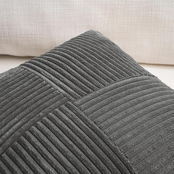 Fancy Homi Set of 2 Dark Gray Boho Long Lumbar Body Decorative Throw Pillow Cover 14x36 Inch for Bed Couch Bedroom Bench, Soft Patchwork Corduroy Textured Pillow Case, Rustic Farmhouse Room Décor