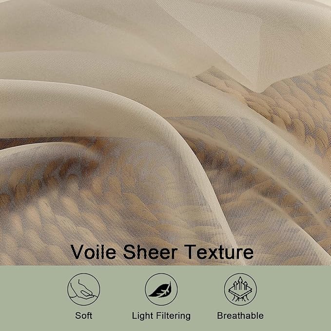OWENIE Taupe Sheer Curtain 90 Inches Long 2 Panels Set, Solid Filmy Drapes for Living Room Bedroom, Elegant Window Voile Sheer Curtain Panels Drapes, 2 Pcs, Each 59" Wx90 L Inch