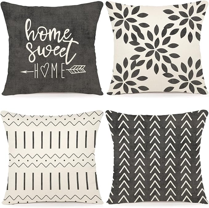 YCOLL Pillow Covers 20x20 Set of 4, Modern Sofa Throw Pillow Cover, Decorative Outdoor Linen Fabric Pillow Case for Couch Bed Car, Rustic Gray