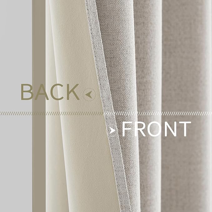 MIULEE 100% Blackout Linen Textured Curtains for Bedroom Solid Thermal Insulated Cream White Grommet Room Darkening Curtains & Drapes Luxury Decor for Living Room Nursery 52 x 84 Inch (2 Panels)