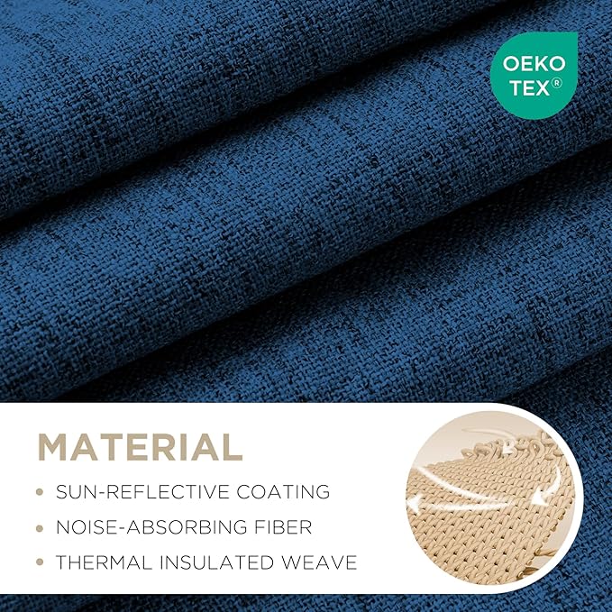 Joydeco Linen Blackout Curtains for Bedroom - 100% Light Blocking 1 Panels, Navy Blue Drapes 70" W x 90" L, Thermal Insulated Room Darkening Curtains for Living Room, Rod Pocket & Back Tabs