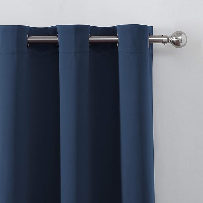 LEMOMO Navy Blue Thermal Blackout Curtains/42 x 95 Inch/Set of 2 Panels Room Darkening Curtains for Bedroom
