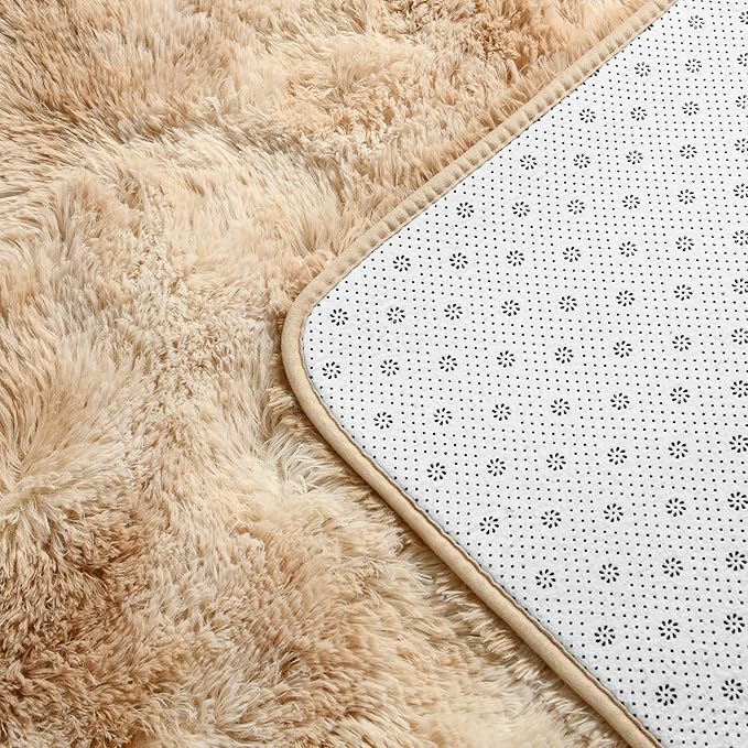 Deerhoo Large Shag Area Rugs 9 x 12, Tie-Dyed Plush Fuzzy Rugs for Living Room, Ultra Soft Fluffy Furry Rug for Bedroom, Indoor Carpet Nursery Rugs for Kids Room Home Decor, Beige