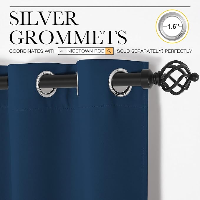 NICETOWN Room Darkening Draperies Window Curtain Panels, Moroccan Blue, 2 Panels, W70 x L108 -inch, Thermal Insulated Grommet Room Darkening Curtains for Bedroom