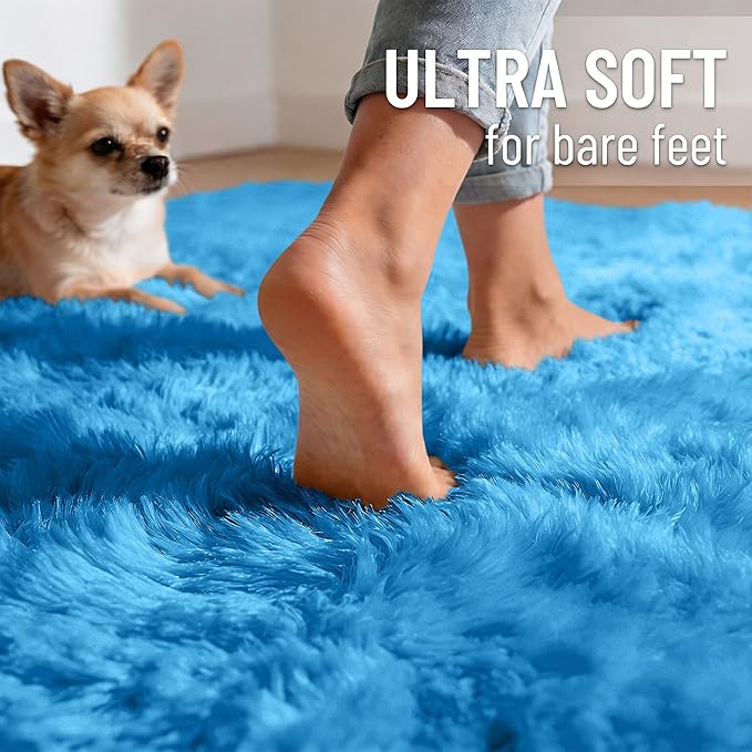 OLANLY 5x7 Machine Washable Large Area Rugs for Living Room, Bedroom, Soft Fluffy Shaggy Bedside Rug, Indoor Floor Carpet for Kids Girls and Boys, Dorms, Nursery, Home Decor Aesthetic, Bright Blue