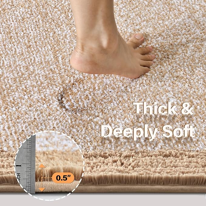 48x24 Long Bathroom Rugs Washable Non Slip, Beige Bath Mat for Bathroom Floor Tub, Soft Absorbent Quick Dry Mats for Shower,Bathtub,Home Decor