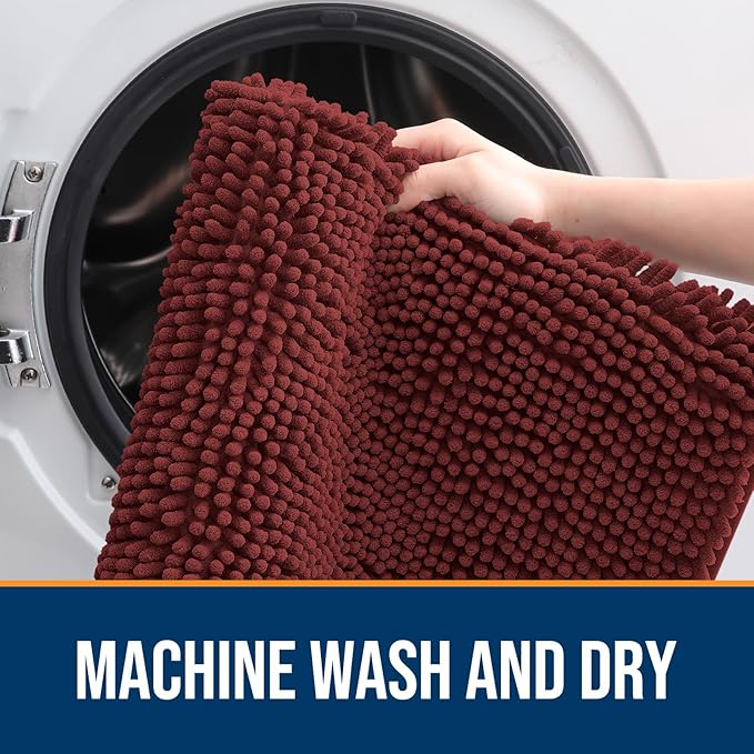 OLANLY Dog Door Mat for Muddy Paws 34x21, Absorbs Moisture and Dirt, Absorbent Non-Slip Washable Doormat, Quick Dry Chenille Mud Mat, Entry Indoor Entryway Carpet for Inside Floor, Caramel Russet