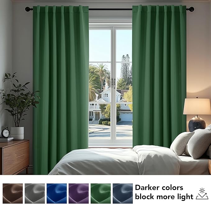 Deconovo Blackout Curtains, Thermal Insulated, W52 x L108 2 Panels, Back Tab, Machine Washable, Room-Darkening Drapes for Bedroom/Living Room Dark Forest