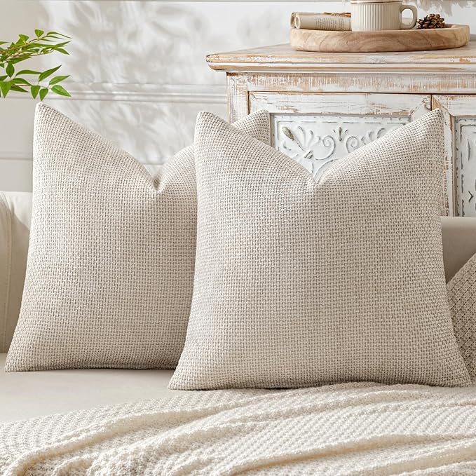 MIULEE Pack of 2 Couch Throw Pillow Covers 20x20 Inch Neutral Beige Modern Boho Accent Decorative Pillow Covers Soft Chenille Farmhouse Cushion Covers for Home Decor Bed Sofa Living Room