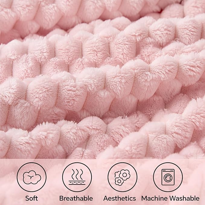 BEDELITE Fleece Blanket Twin Size for Bed Couch, 3D Jacquard Decorative Pink Throw Soft and Cozy Warm Plush Fuzzy Blanket All Seasons Suitable, 60x80Inches