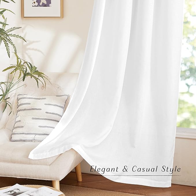 NICETOWN White Linen Curtains 72 inches Long, Grommet Privacy Window Treatments Linen Blend with Light Penetration Rustic & Casual for Bedroom/Living Room, W42 x L72, 2 Panels