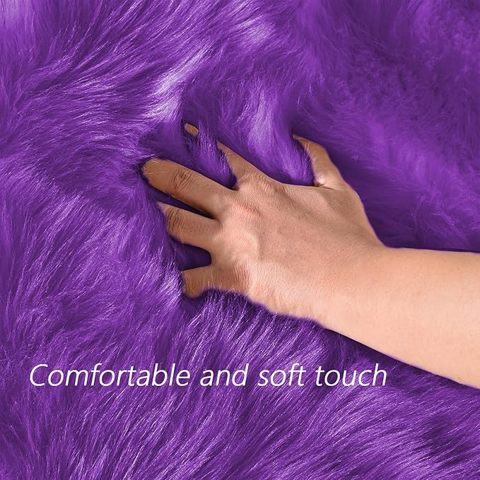 Latepis Washable Runners 2x6 Fluffy Shaggy Rug Purple Faux Sheepskin Fur Rug Small Soft Furry Rugs for Living Room Bedroom Sofa Cute Room Decor Runner