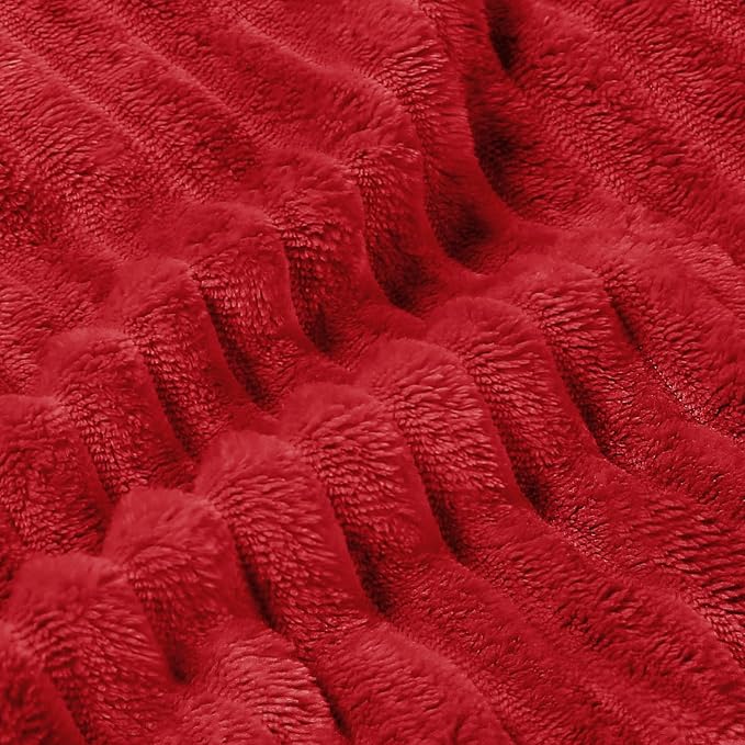 BEDELITE Fleece Blanket King Size – 3D Ribbed Jacquard Soft and Warm Decorative Fuzzy Blankets – Cozy, Fluffy, Plush Lightweight Throw Blankets for Couch, Bed, Sofa(Red, 108x90 inches)
