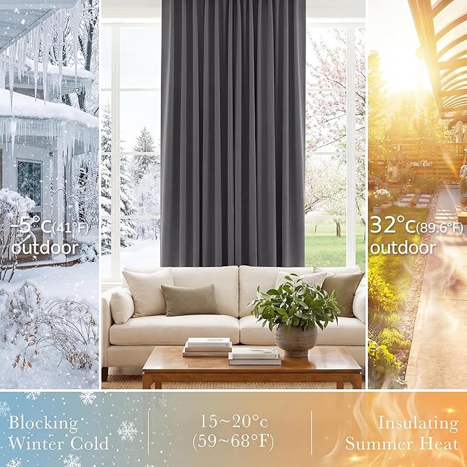 PONY DANCE Short Curtains Half Window Curtains for Bedroom, Privacy Blackout Energy Saving Drapes for Living Room Bathroom Shades, Wide 29 x Long 24 inches per Panel, Grey, 2 Pcs