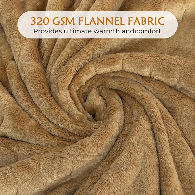 TOONOW Fleece Bed Blanket Queen Size 90x90 inches , Super Soft Fluffy Fuzzy Plush Blanket Geometric Pattern Cozy Microfiber Flannel Blankets for Couch, Bed, Sofa, Camel