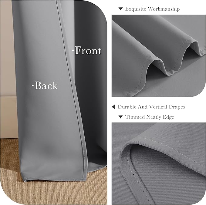 PONY DANCE Short Curtains Half Window Curtains for Kitchen,Small Drapes for Bathroom Window, Width 29 x Length 30 inches, Silver Grey, 2 Pieces
