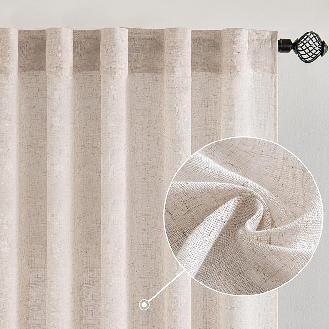 MIULEE Natural White Linen Curtains 84 Inch Length 2 Panels for Bedroom Living Room Back Tab Soft Thick Linen Textured Window Drapes Semi Sheer Light Filtering Privacy Farmhouse Curtains 42 Inch Wide