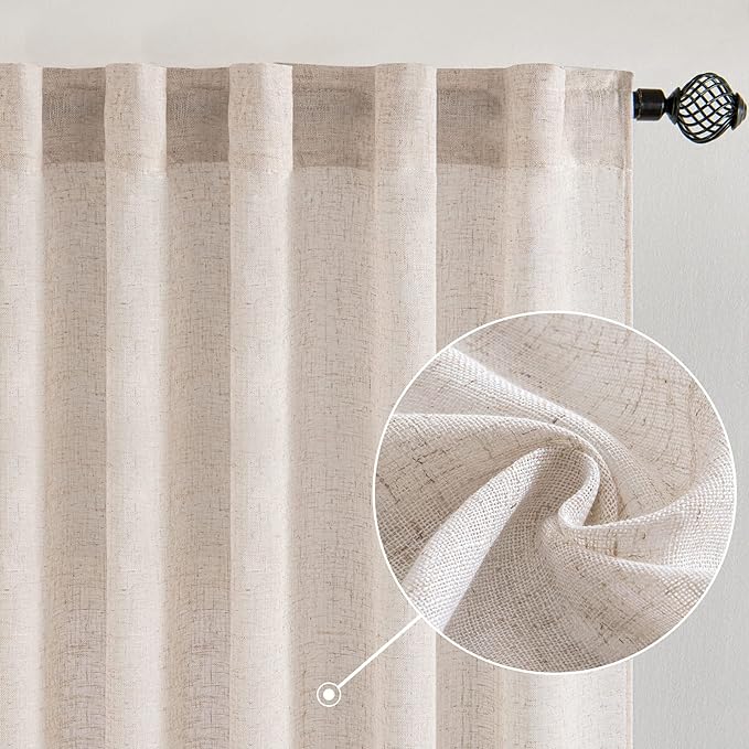 MIULEE Natural White Linen Curtains 92 Inch Length 2 Panels for Bedroom Living Room, Soft Thick Linen Textured Window Drapes Semi Sheer Light Filtering Back Tab Rod Pocket Burlap Look Decor