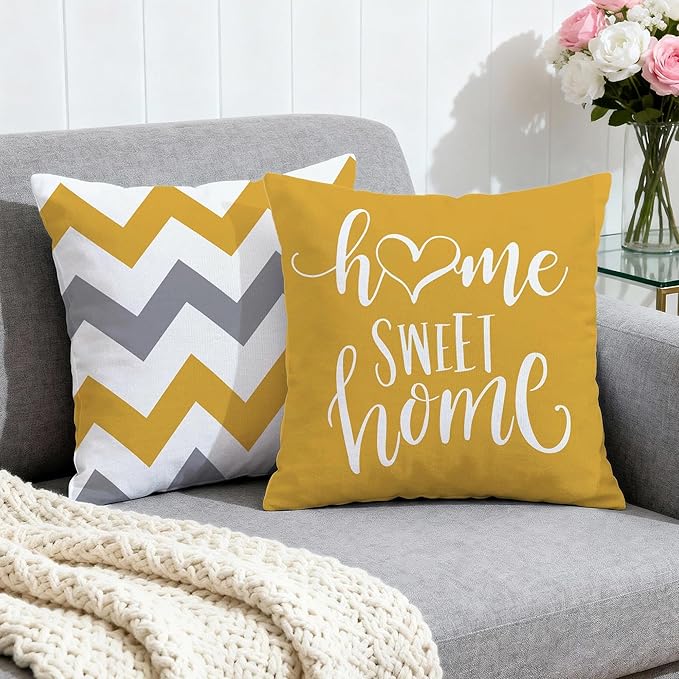Hexagram Geometric Yellow Pillow Covers 16x16 Set of 4, Decorative Outdoor Boho Modern Throw Pillow Covers, Home Sweet Home Farmhouse Cushion Case for Couch Sofa Bedroom Indoor Decor(No Insert)