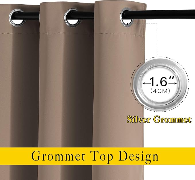 NICETOWN Blackout Kitchen Short Window Curtains 36 inch Length, Thermal Insulated Solid Grommet Window Treatments for Cafe, Cappuccino, 2 Panels, W52 x L36