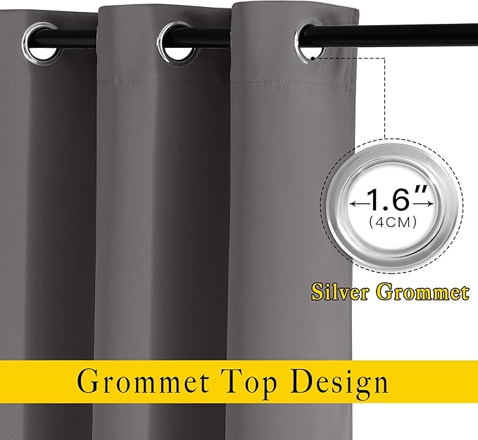 NICETOWN Blackout Grey Window Treatments 84 inch Long, Grommet Top Room Darkening Thermal Insulated Solid Vertical Curtains & Drapes for Bedroom/Kid Room, 2 Panels, W40 x L84