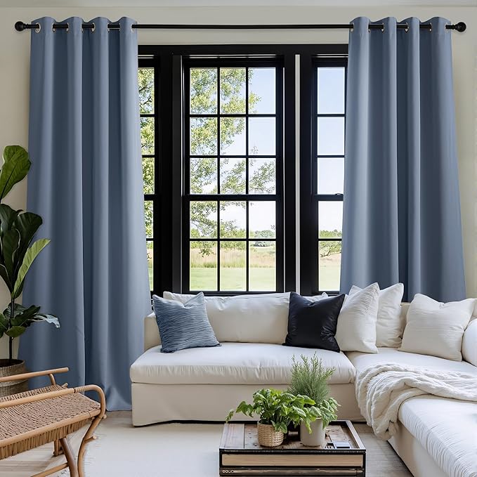 NICETOWN Room Darkening Draperies Curtains Panels, 2 Panels Stone Blue W52 x L84