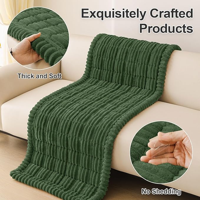 hyha Couch Covers for Dogs Washable, Non Slip Plush Dog Sofa Protectors, Fuzzy Pet Couch Covers for 3 Cushion Sofa Pet Friendly (Dark Green, 27.6" x 70.9")