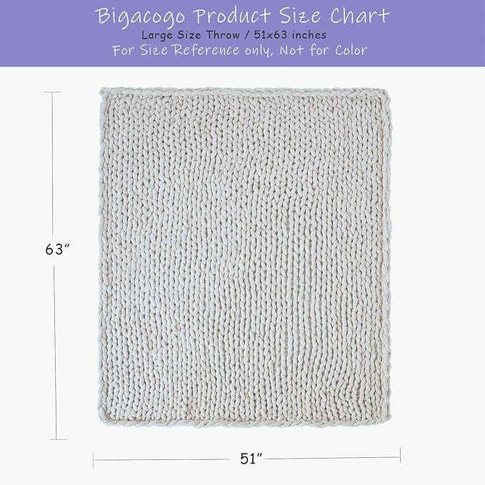 Bigacogo Chunky Knit Throw Blanket for Couch, 51x63 inches, 100% Hand Knitted with Thick Jumbo Chenille Yarn, Cozy Soft Large Rope Knot Cable Crochet Blankets for Sofa Bed Living Room, Navy Blue