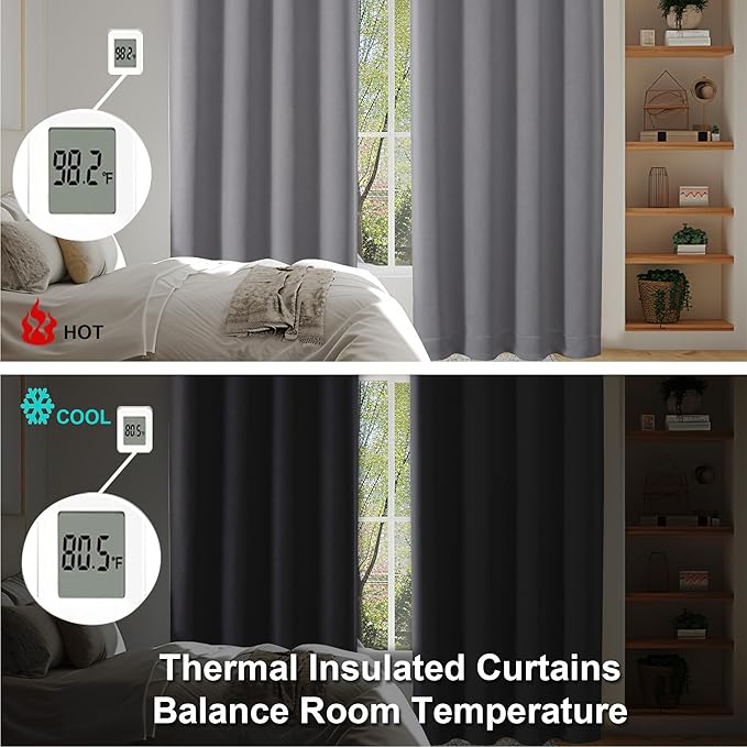 Simplebrand Ava Light Grey Blackout Curtains for Bedroom 96 Inches Long 2 Panels, Thermal Insulated, Energy Saving Living Room Window Treatment Curtains Blackout Drapes, W40 x L96 Inch, Light Grey