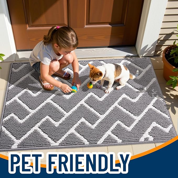OLANLY Front Door Mat, Non-Slip Rubber Backing, Dirt Resistant and Absorbent, Washable, Easy to Clean Low-Profile Indoor Doormat for Back Door, Entryway, Inside Entrance, 36x24, Grey