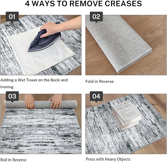 Lansny Modern Abstract Runner Rug 2x12, Black Grey White Washable Long Kitchen Runner Non-Slip Soft Hallway Rug Runner Thin Print Faux Wool Carpet for Entryway Bedroom Laundry Room Indoor Home Decor
