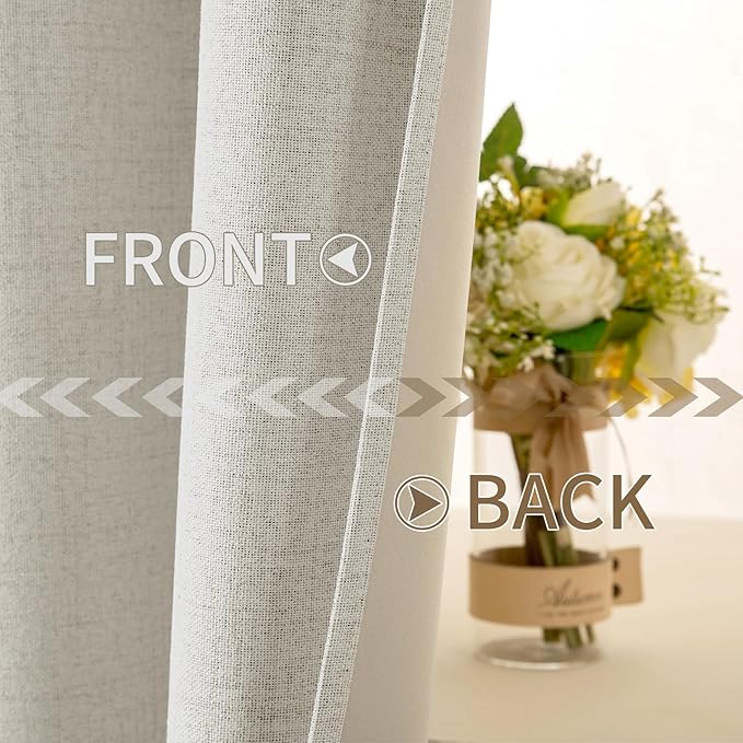MIULEE Linen Texture Curtains for Bedroom Light Cream 100% Blackout Thermal Insulated Linen Curtains Grommet Room Darkening Drapes for Living Room Nursery 52x45 Inch (2 Panels)